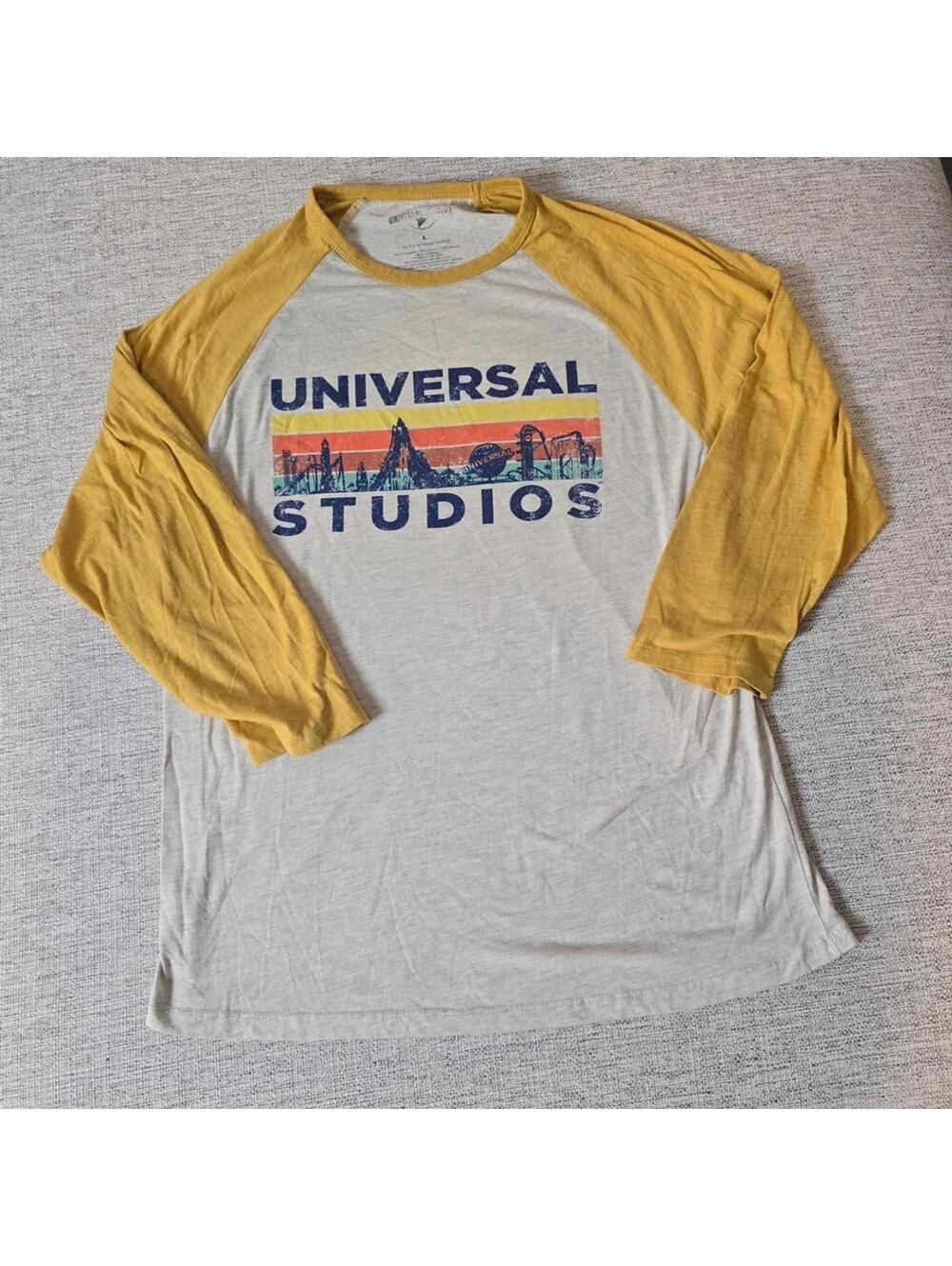 Universal Studios Retro Raglan Baseball Tee Yellow/White Graphic Shirt Size L - Picture 3 of 7
